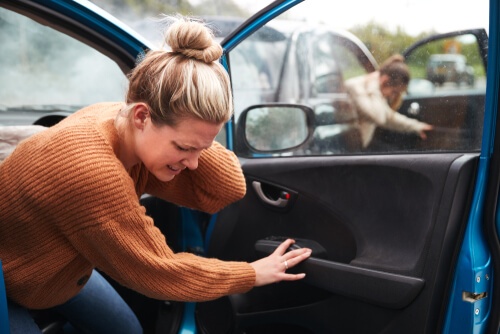 A woman is injured in a car accident in Houston, Texas.
