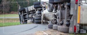 A truck overturned after a truck accident on a Texas highway in Houston.