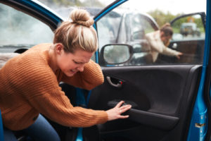 A woman is injured in a car accident in Houston, Texas.