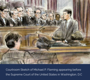 courtroom sketch of Michael Fleming appearing before the U.S. Supreme Court