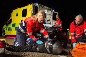 Motorcycle rider rescued by the parademics.