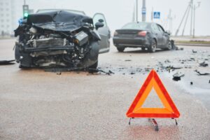 Two black car collision in the highway